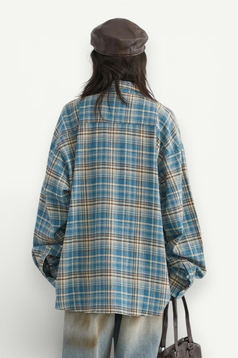 Retro Colour-Block Grid Cotton Shirt