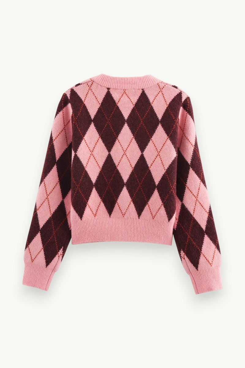 Argyle Jacquard Knit Cardigan