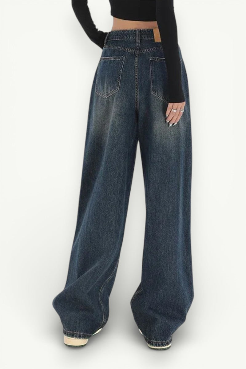 Retro Preppy High-Waist Baggy Jeans
