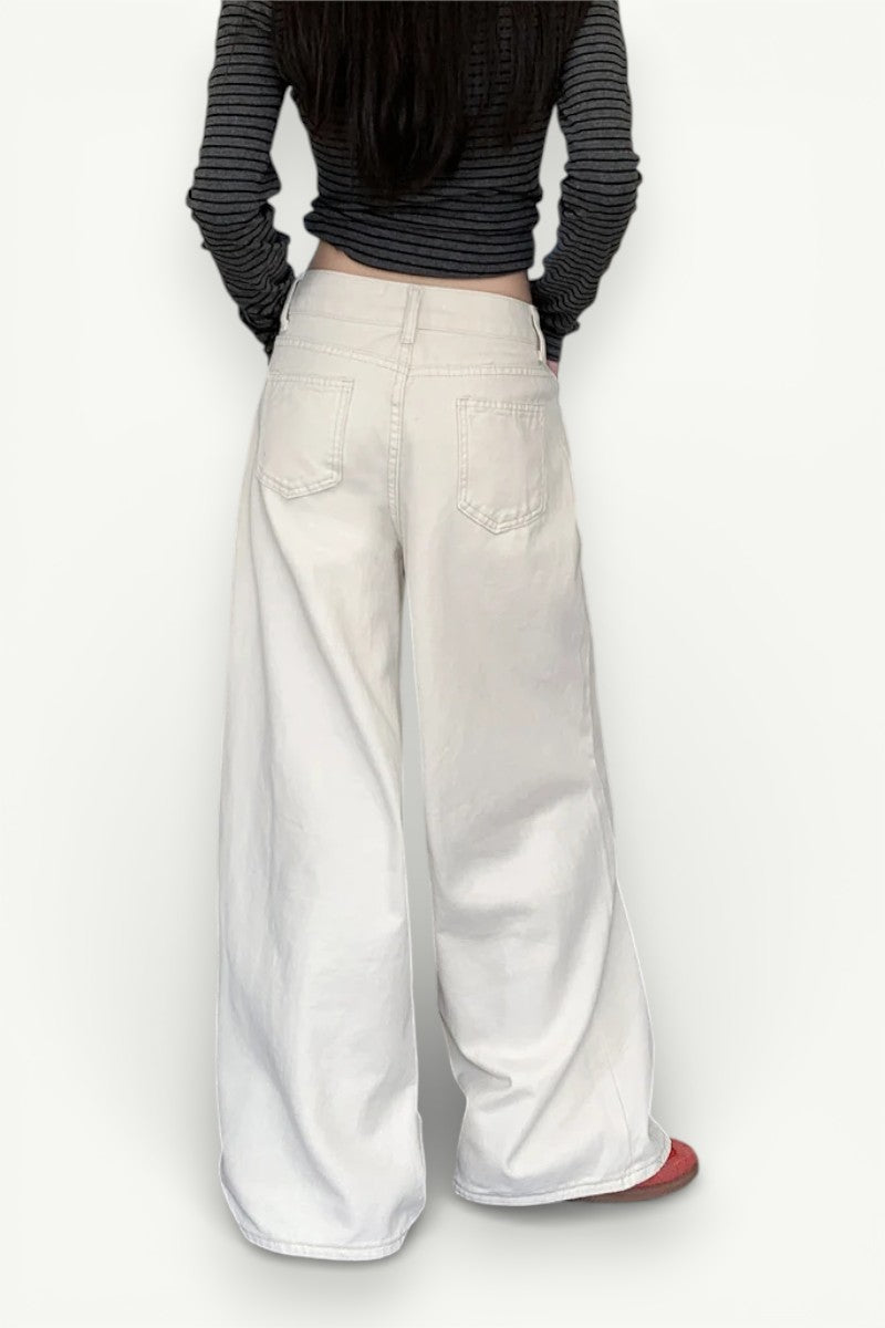 Milk White Baggy High-Waist Jeans