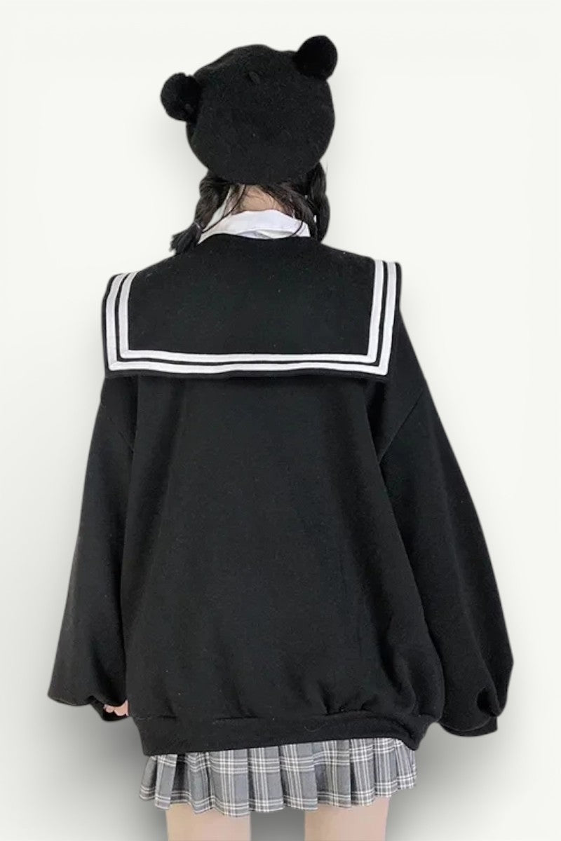 Kawaii Sailor-Collar Zip-Up Hoodie