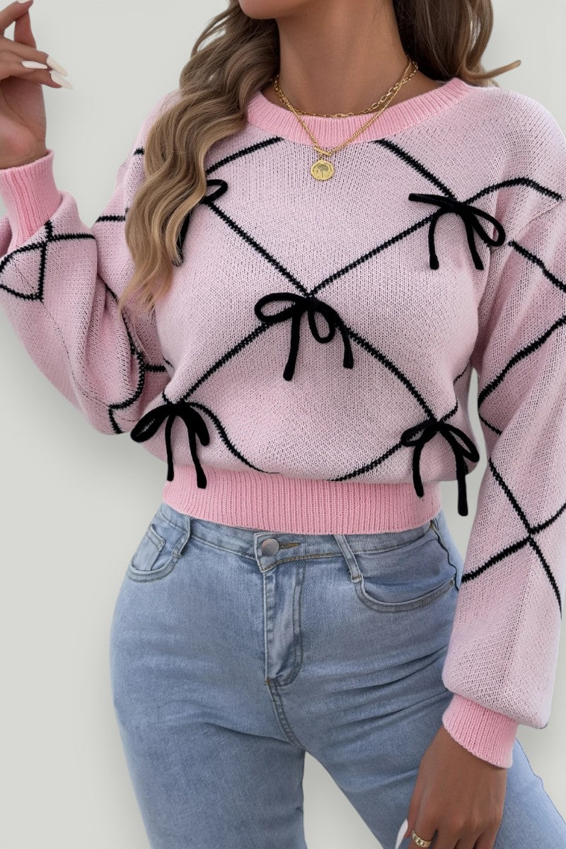 Contrast Bow Lantern Sweater