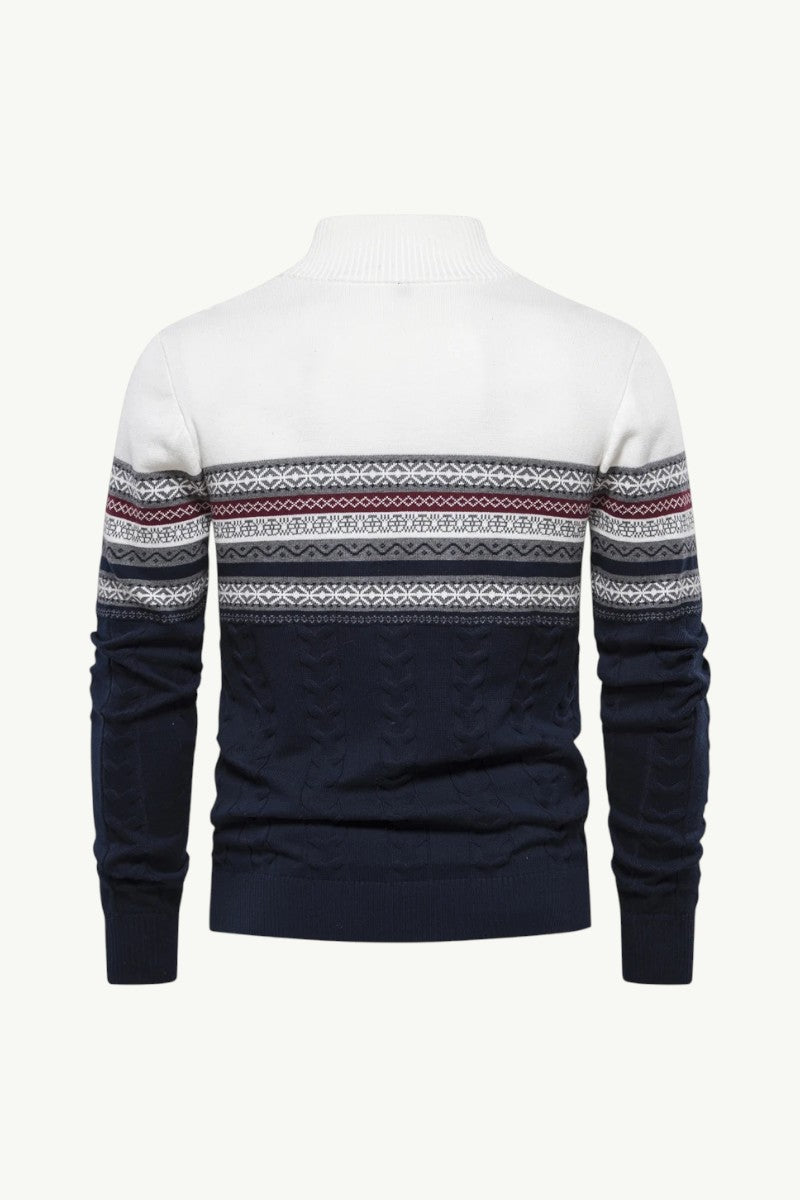 Ethnic Pattern Zip-Neck Winter Sweater