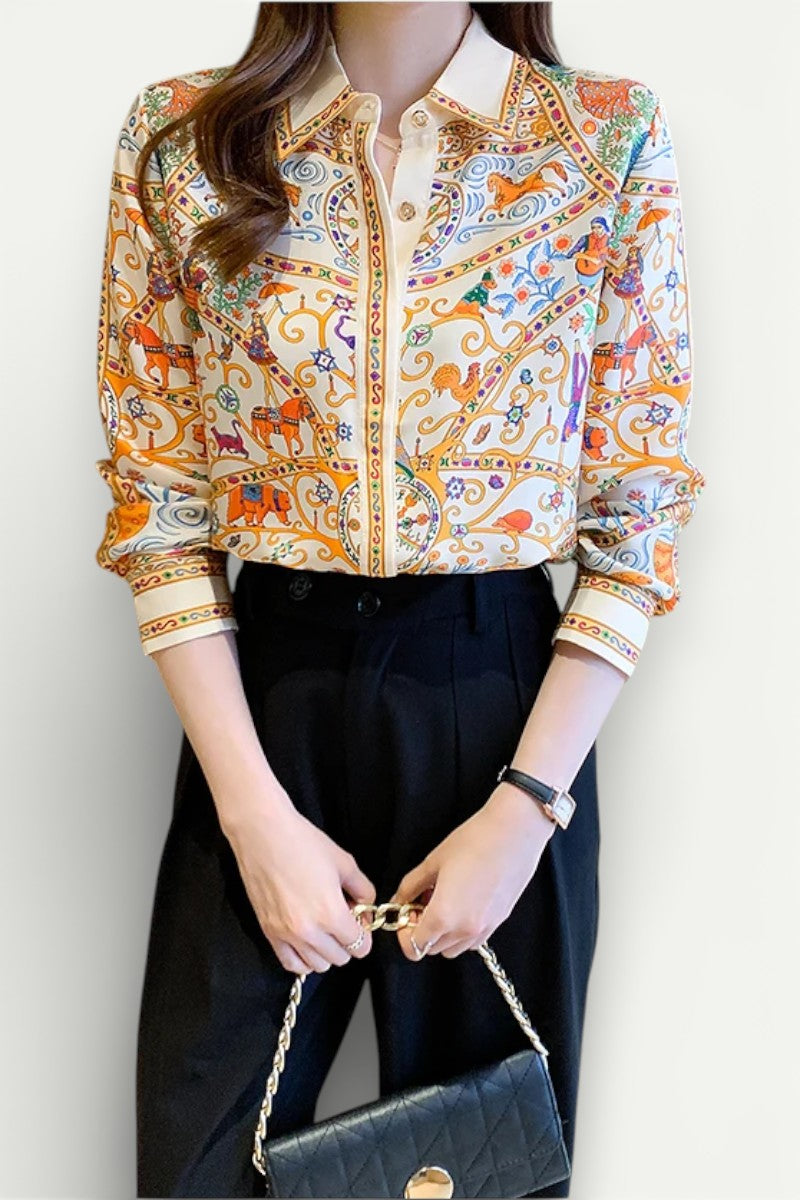 Floral Print Long-Sleeve Blouse
