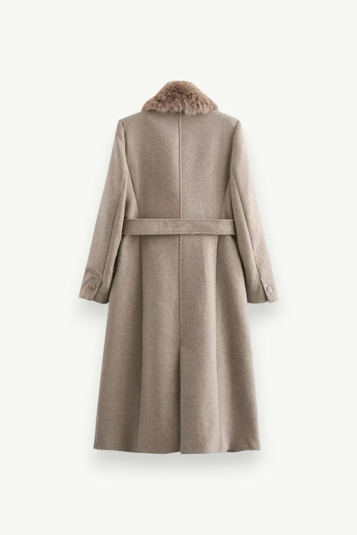 Belted Fur-Collar Long Coat