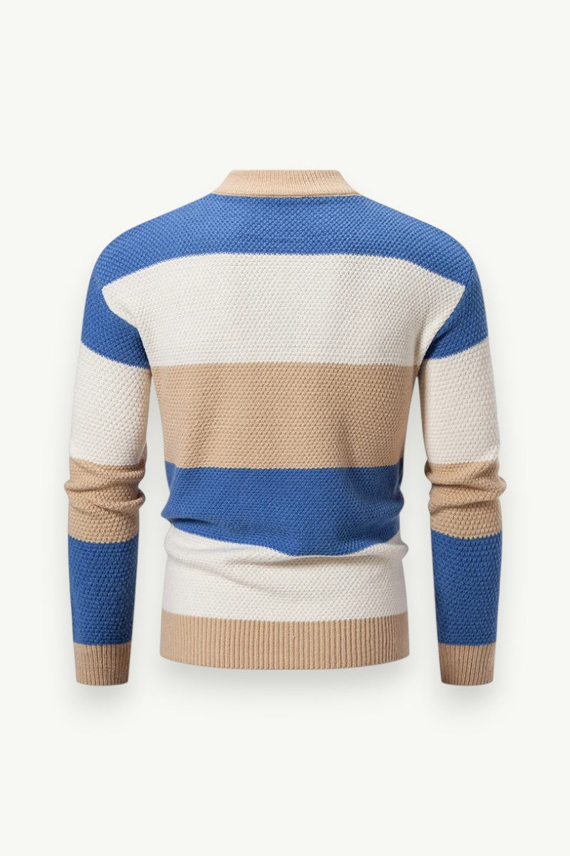 Patchwork Mock-Neck Pullover Sweater