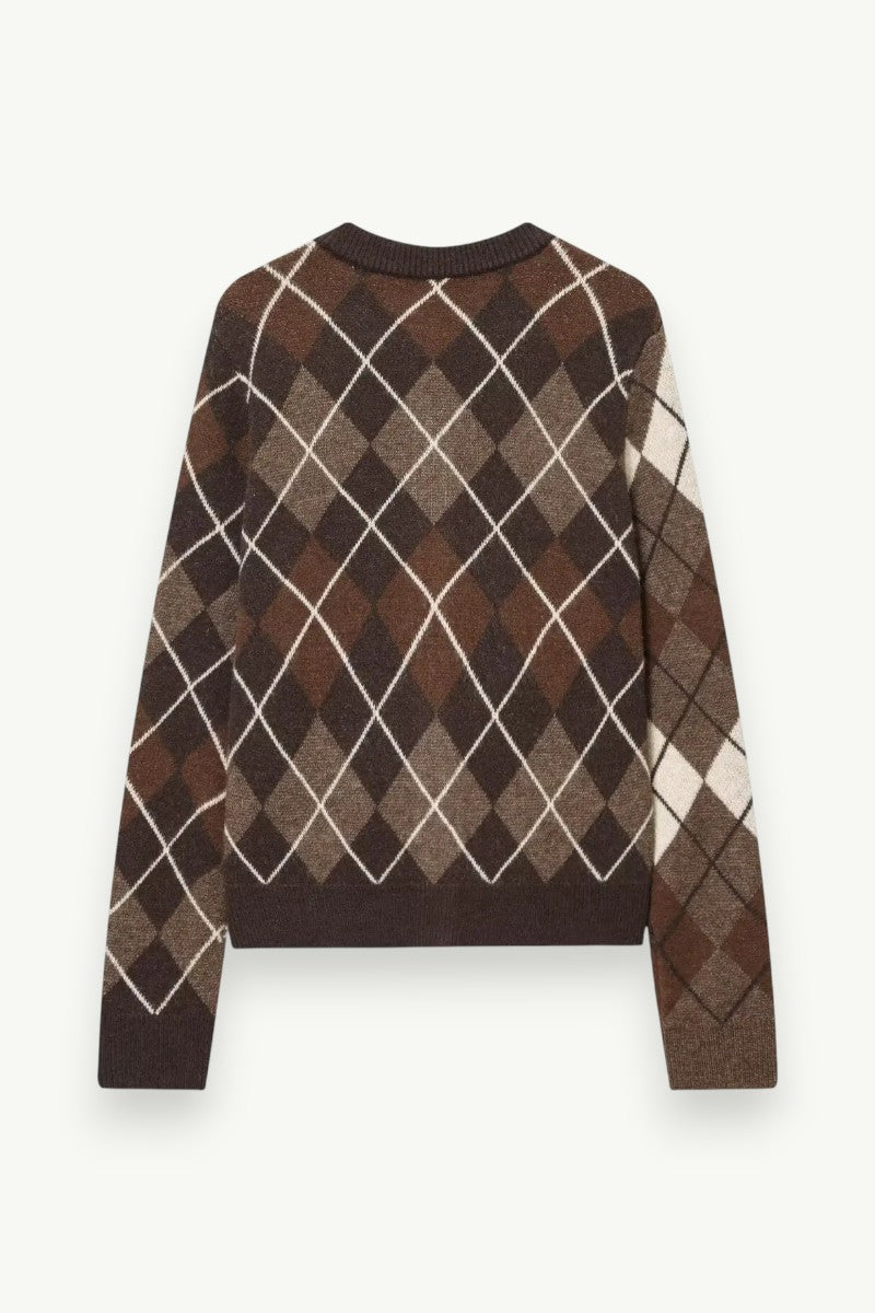 Argyle Button-Front Knit Cardigan