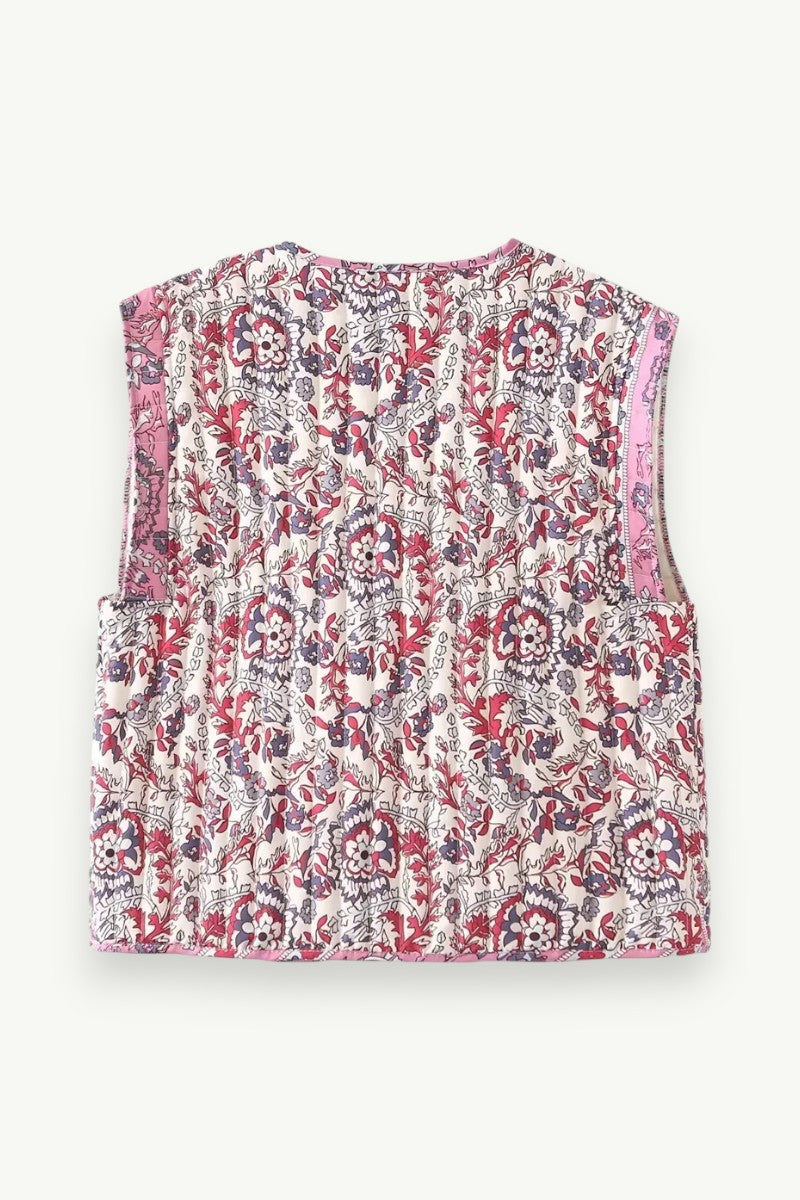 French Retro Printed Quilted Sleeveless Vest