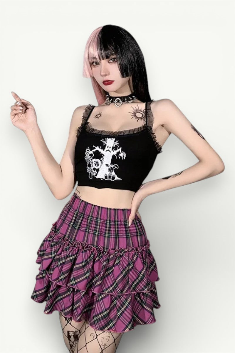Plaid High-Waist Pleated Mini Skirt