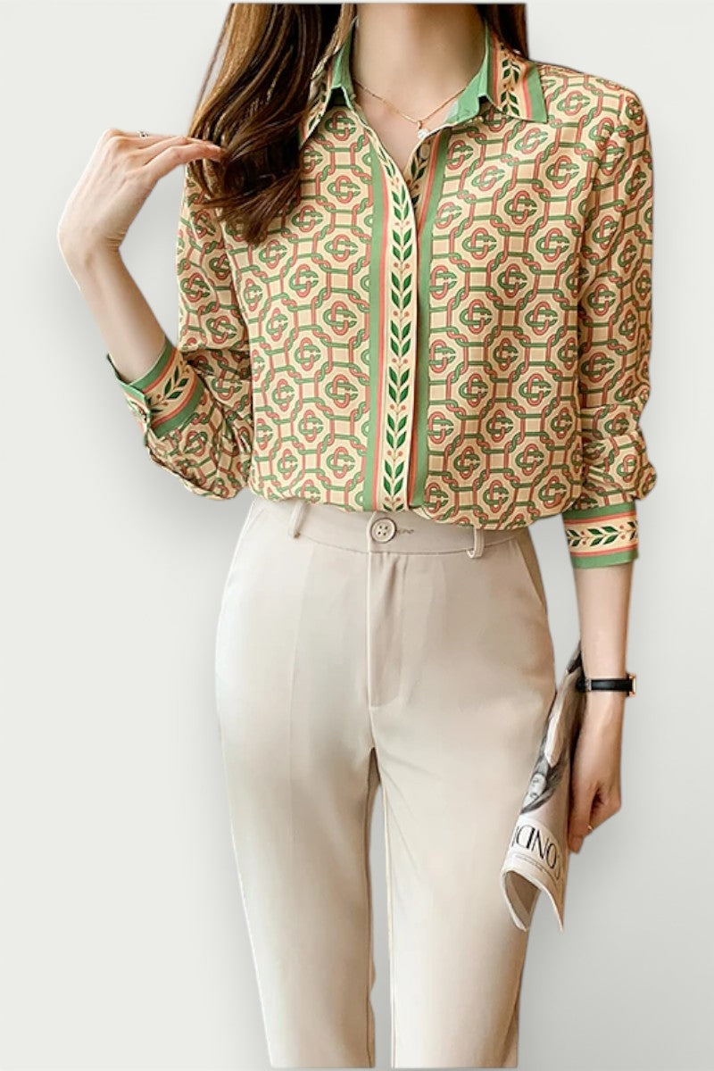 Elegant Printed Long-Sleeve Blouse