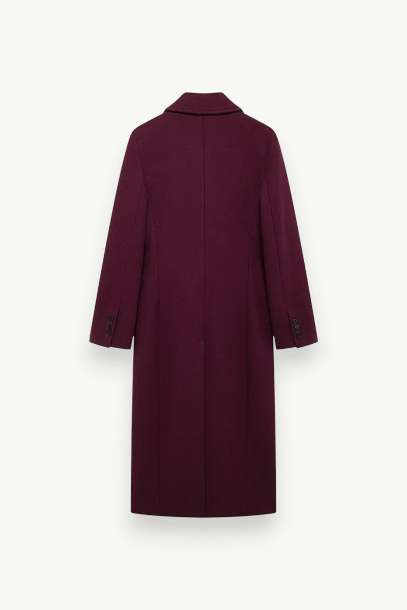 Burgundy Double-Breasted Long Coat