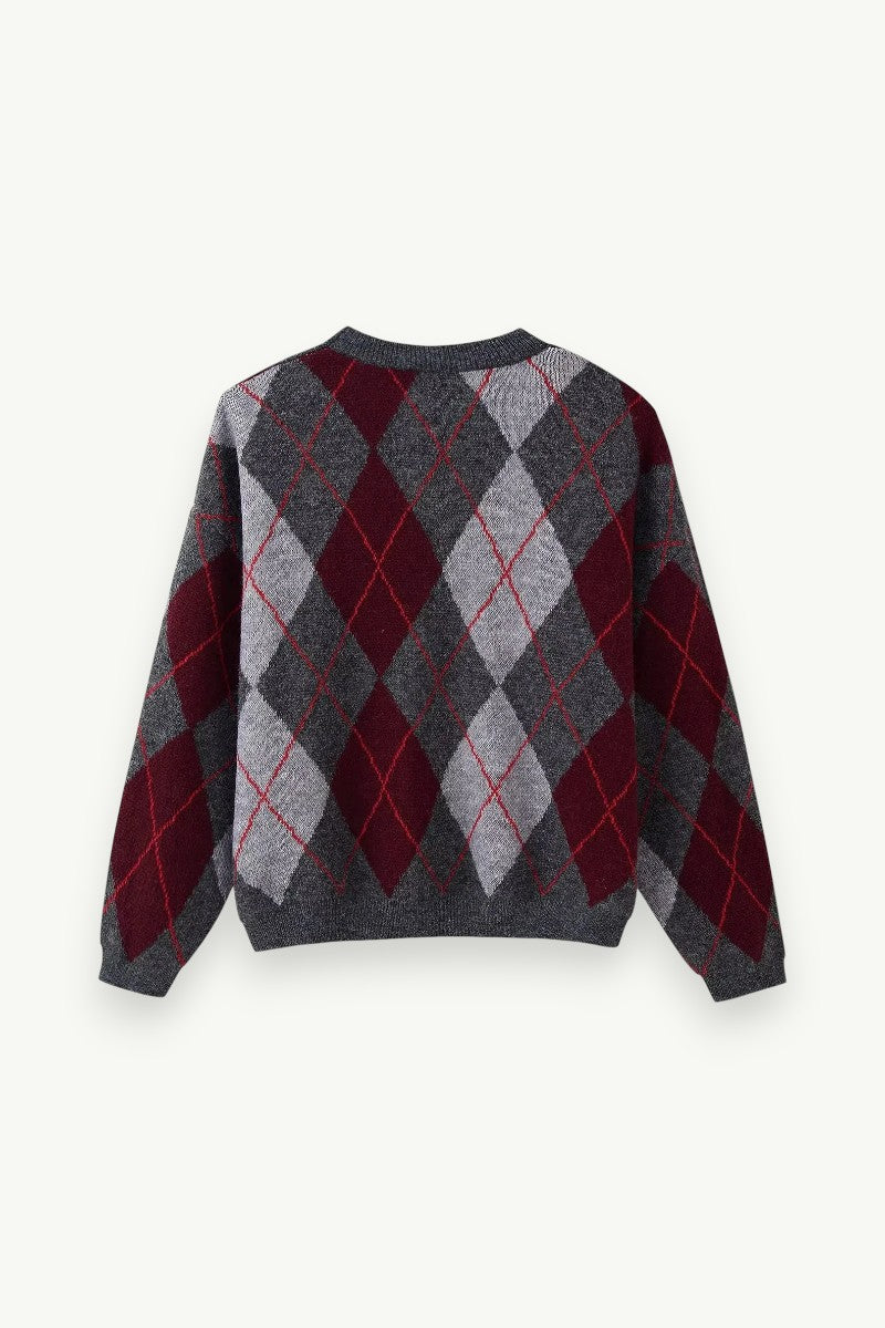Plaid Jacquard Knit Pullover Sweater
