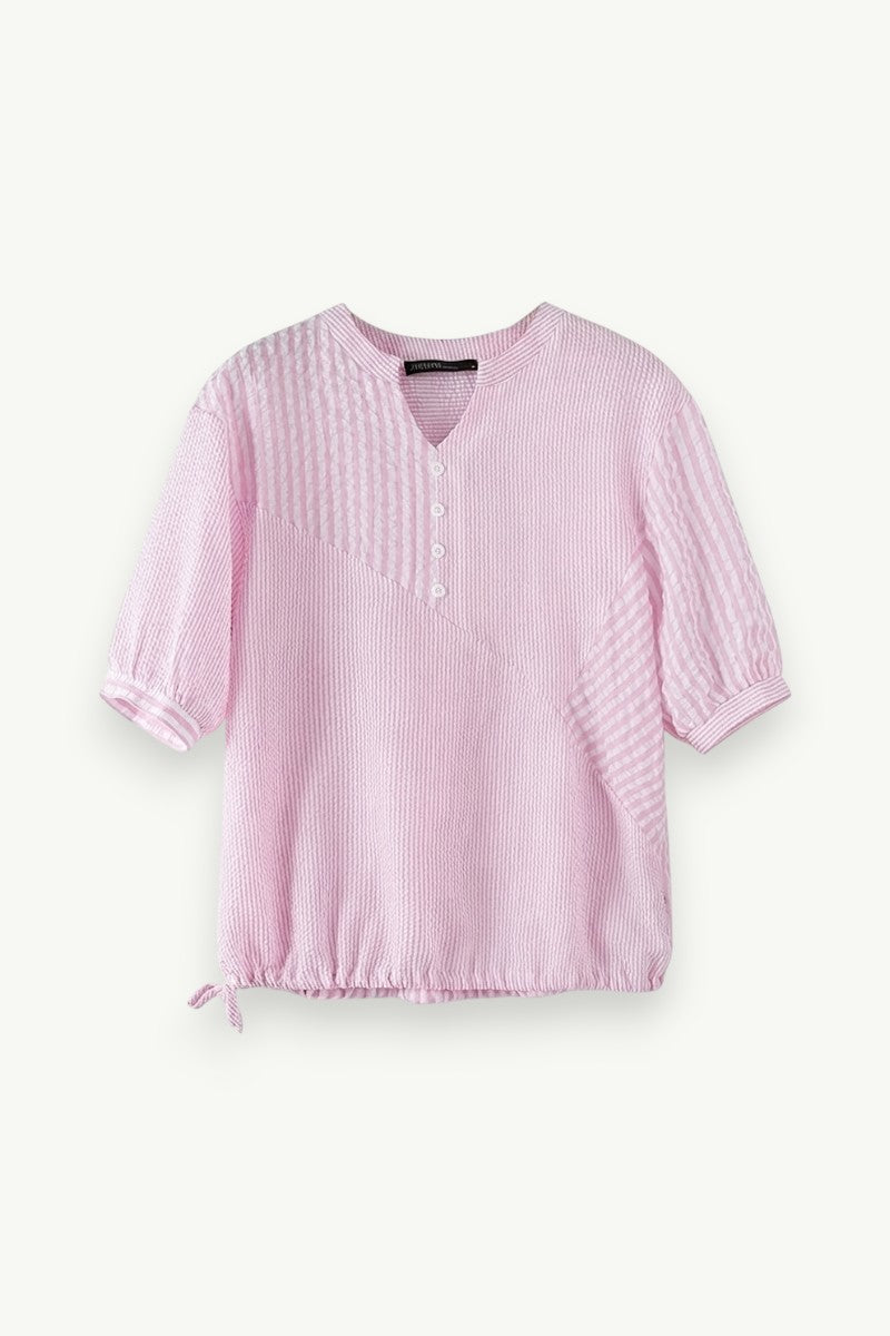 Elegant Striped V-Neck Work Blouse