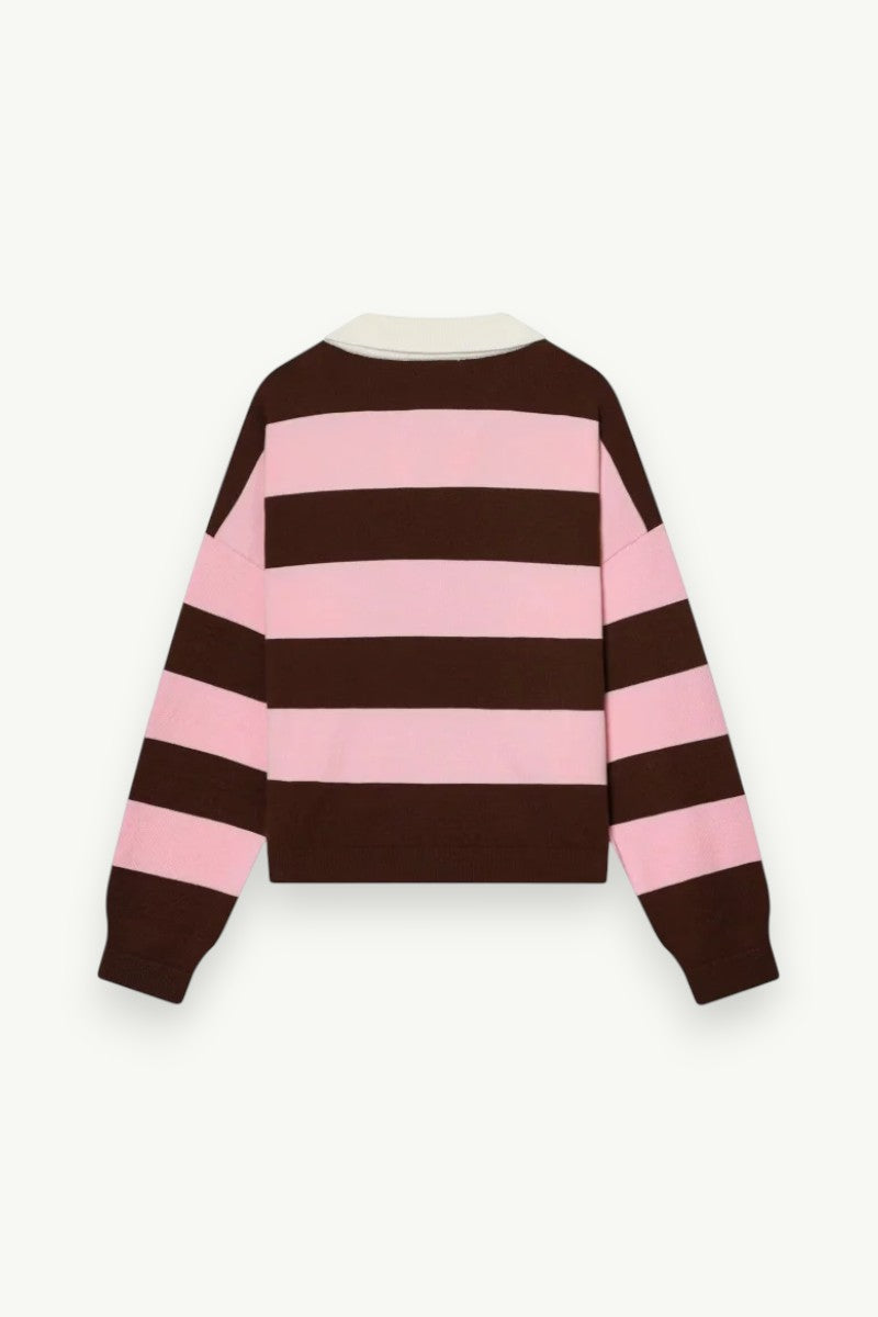 Wide Stripe Polo-Neck Knit Sweater