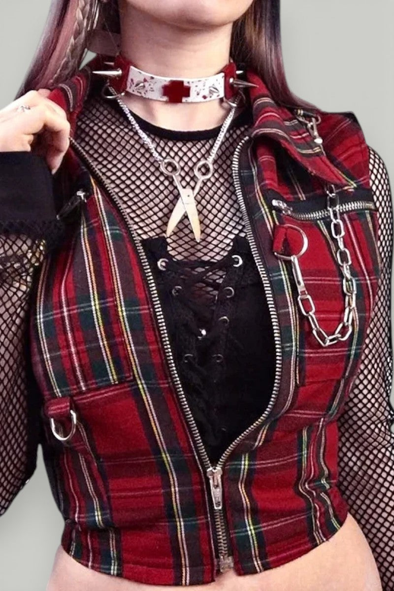 Plaid Punk Chain Crop Tank Top