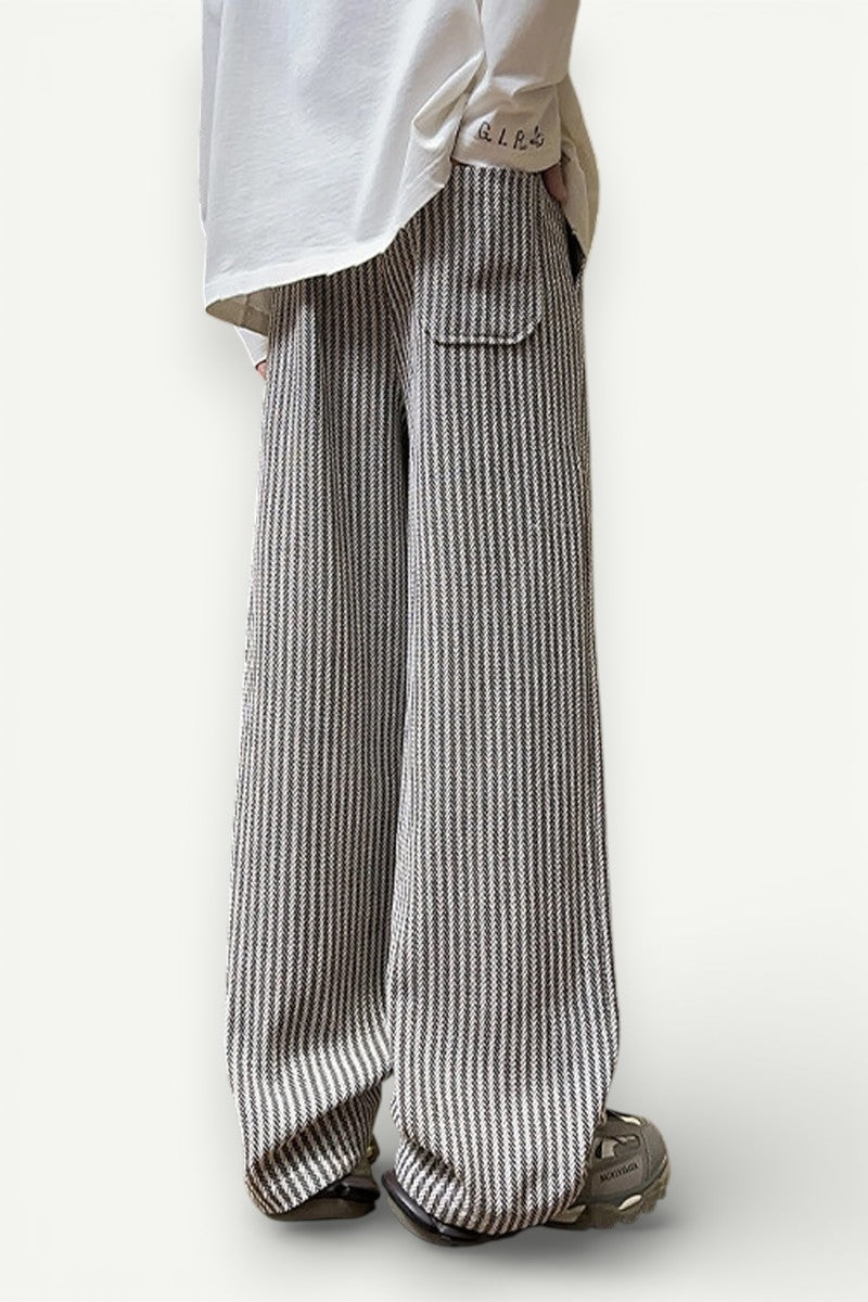 Preppy Stripe Wide-Leg Trousers