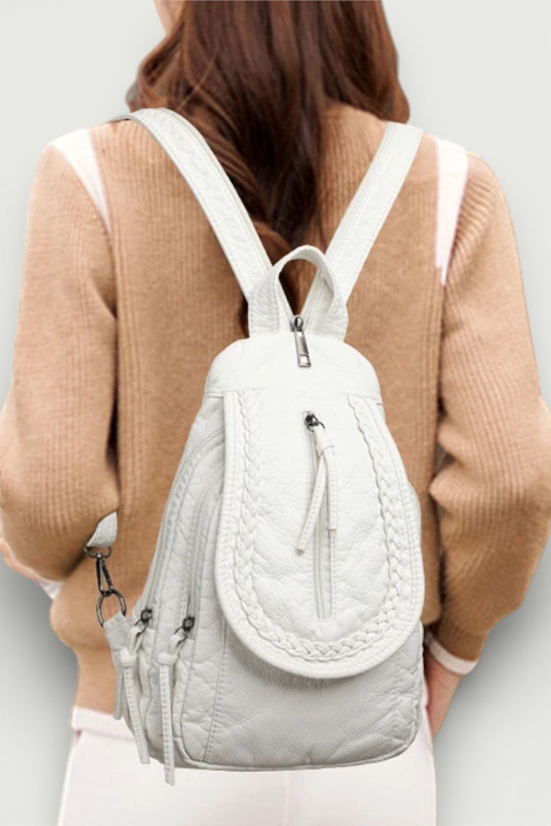 Mini White Multi-Pocket Backpack