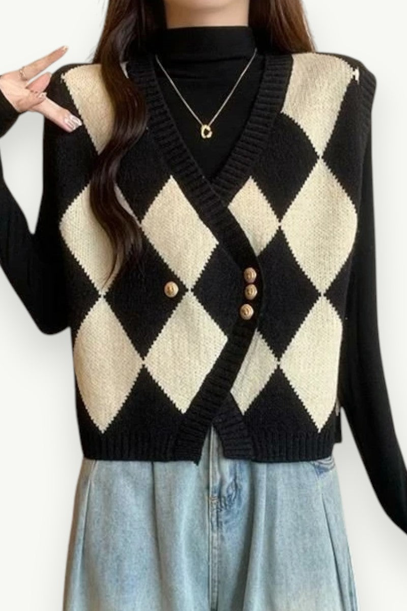 Argyle V-Neck Knit Waistcoat