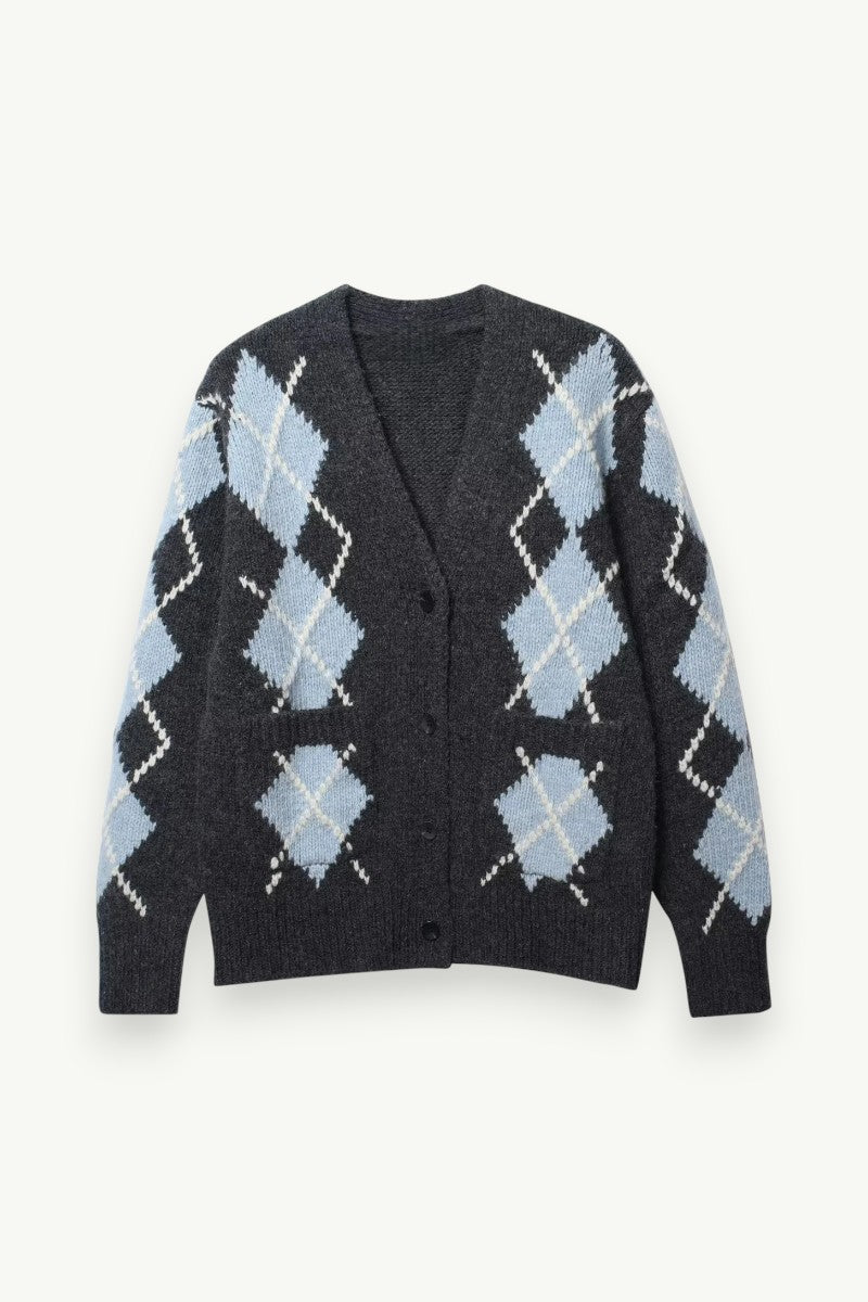 Retro Diamond Knit Cardigan