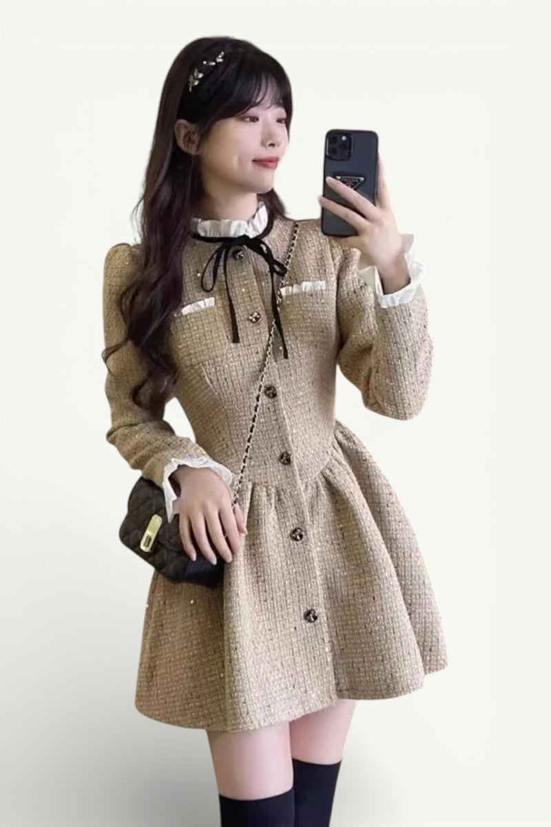 Ruffled Bow A-Line Mini Dress