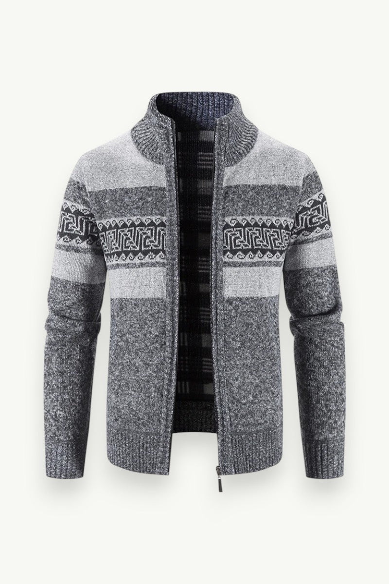 Stand-Collar Zip Knit Cardigan