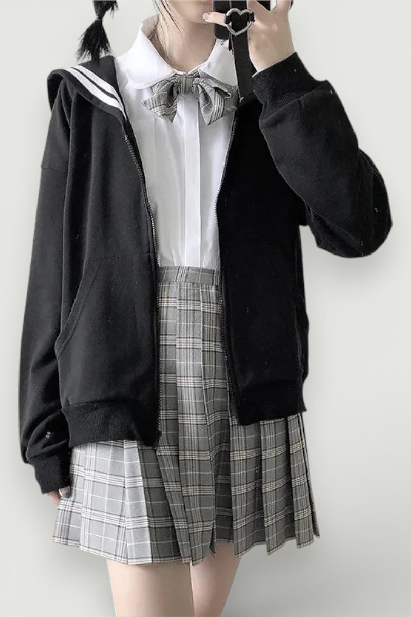 Kawaii Sailor-Collar Zip-Up Hoodie