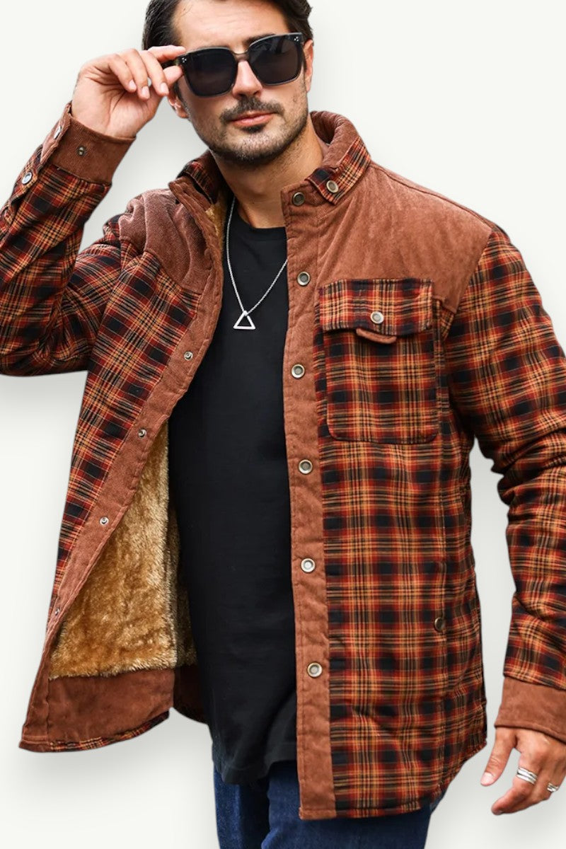 Plaid Sherpa-Lined Casual Jacket