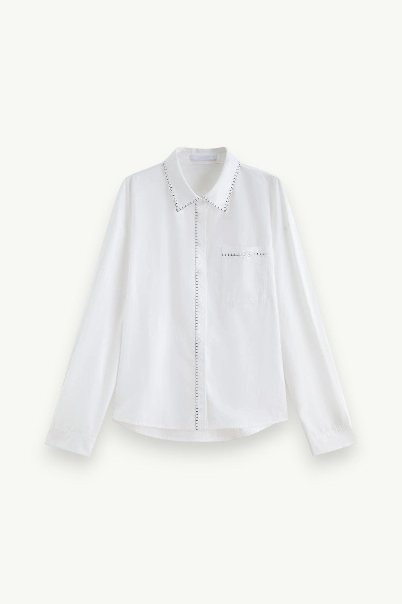 Minimalist Contrast-Trim Cotton Office Shirt
