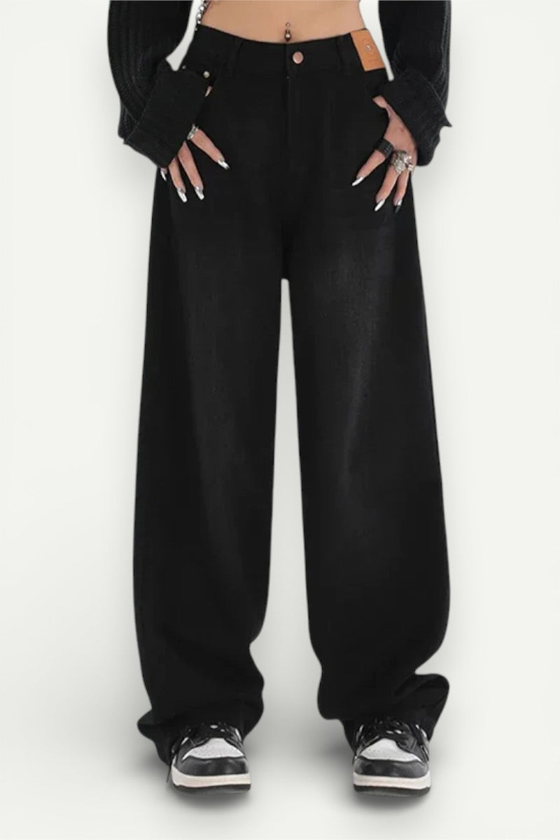 Retro Preppy High-Waist Baggy Jeans