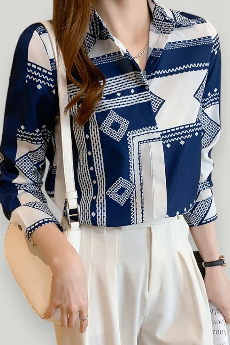 Elegant Printed Button-Down Blouse