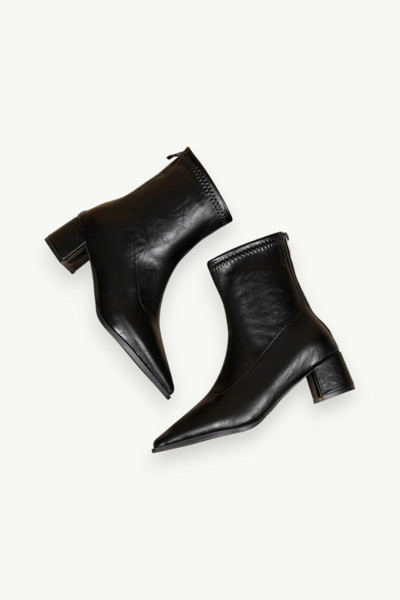 Vintage Pointed-Toe Ankle Heel Boots