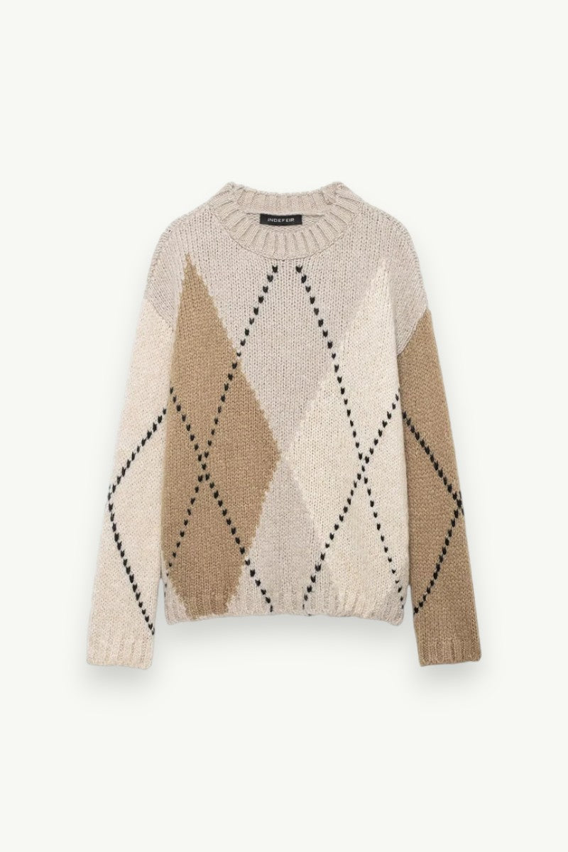 Argyle Color-Block Knit Pullover
