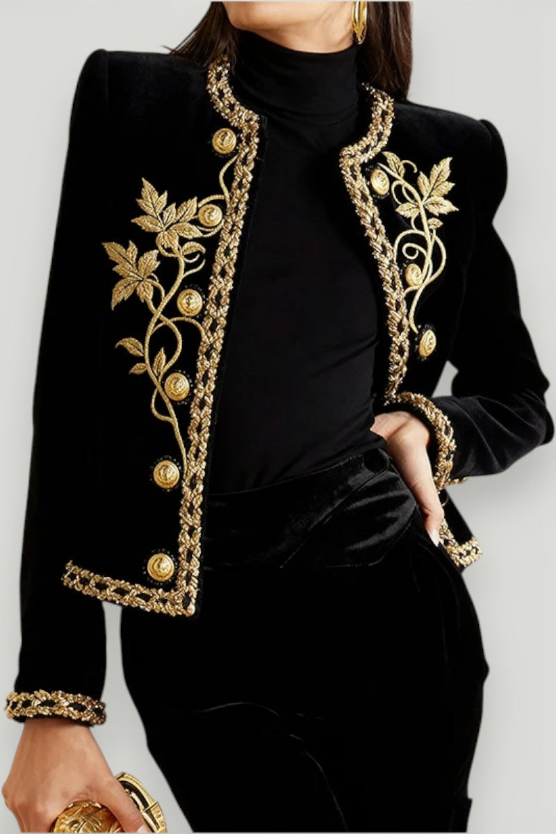 Gold-Embroidered Velvet Evening Jacket