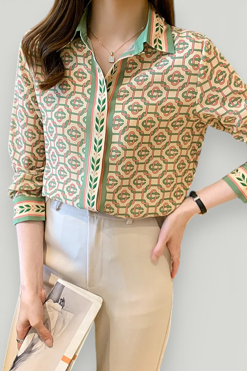 Elegant Printed Long-Sleeve Blouse