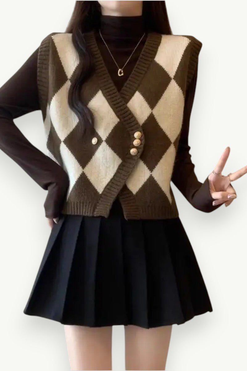 Argyle V-Neck Knit Waistcoat