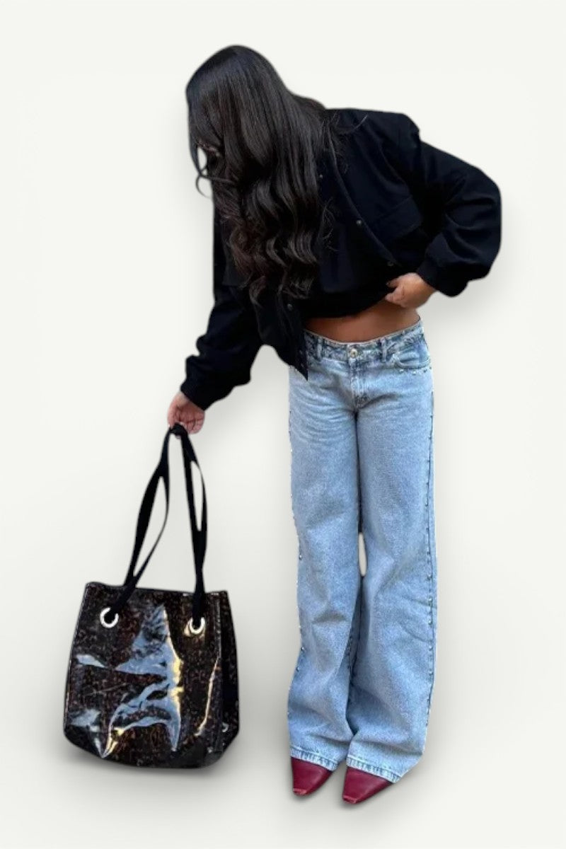 Spliced Baggy Wide-Leg Jeans