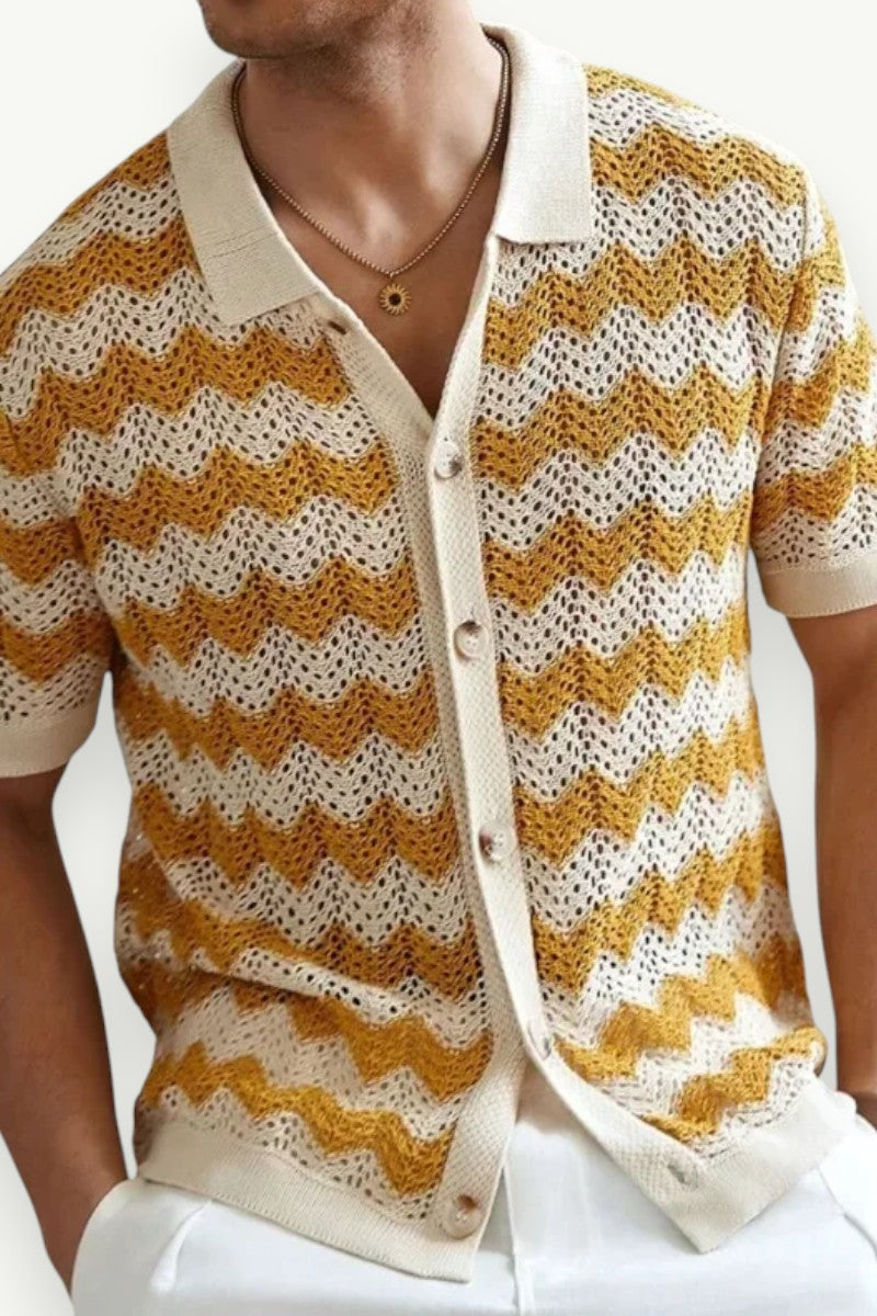 Breathable Striped Knit Short-Sleeve Shirt