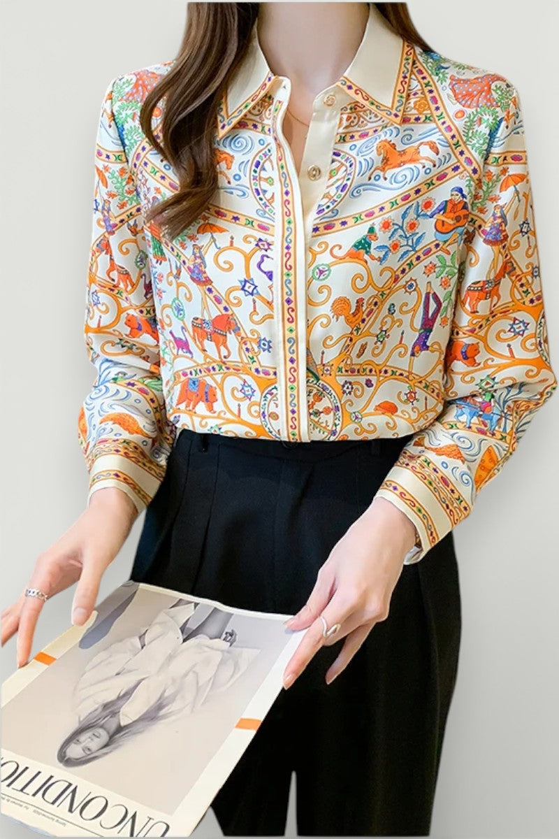 Floral Print Long-Sleeve Blouse