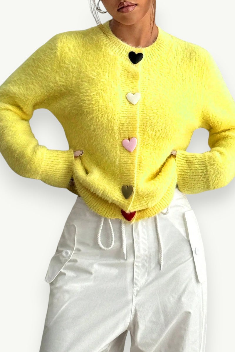 Heart-Button Knit Cardigan