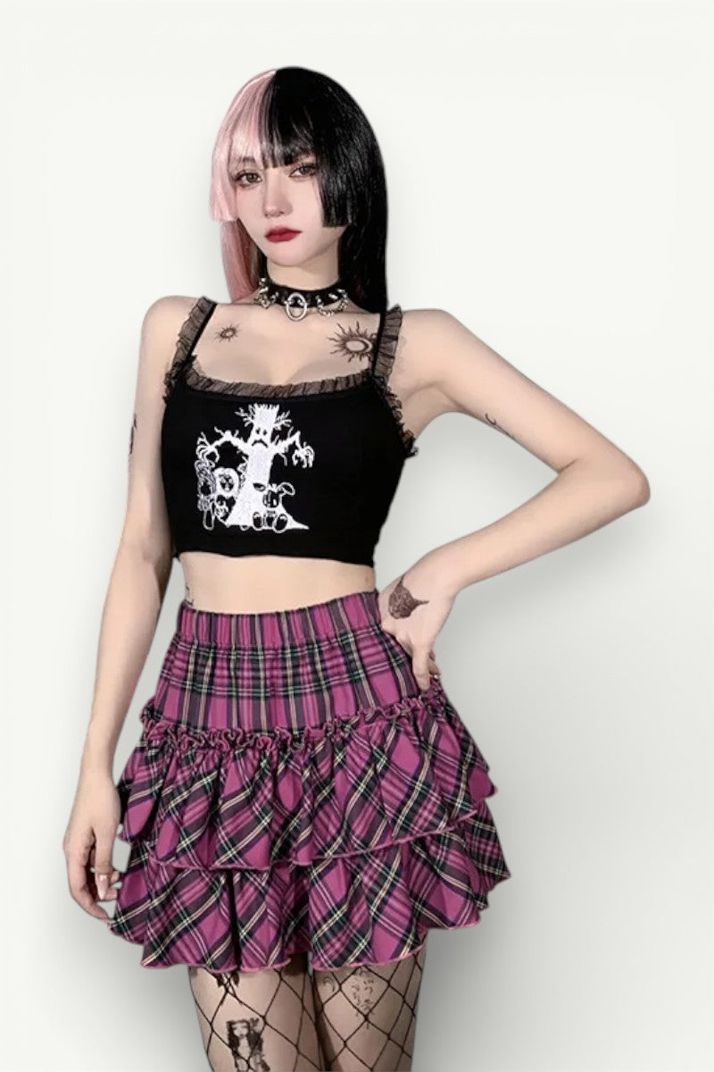 Plaid High-Waist Pleated Mini Skirt