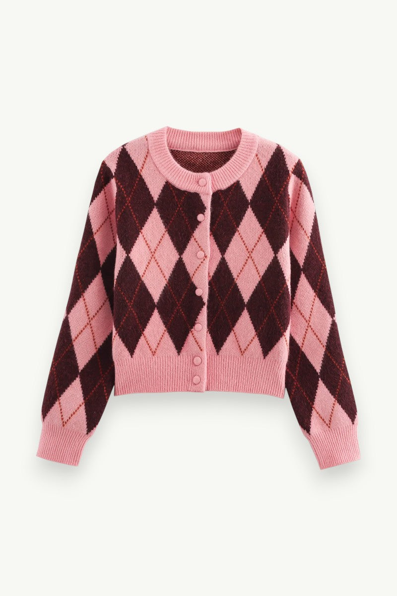 Argyle Jacquard Knit Cardigan
