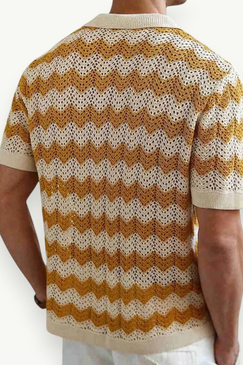 Breathable Striped Knit Short-Sleeve Shirt