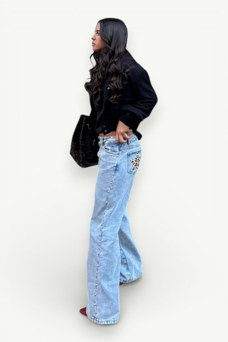 Spliced Baggy Wide-Leg Jeans