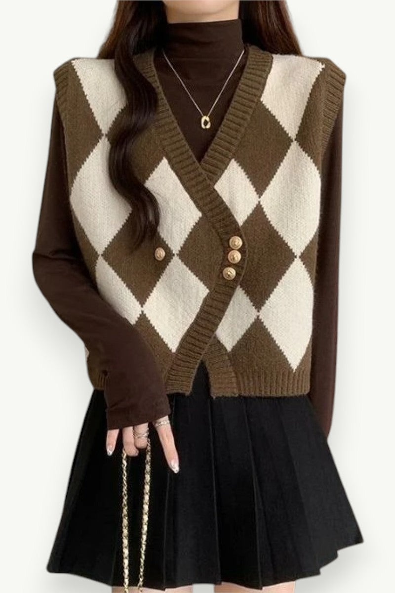 Argyle V-Neck Knit Waistcoat