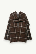 Plaid Knit Scarf-Collar Cardigan