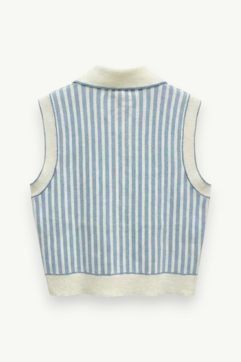 Sleeveless Striped Knit Polo Vest