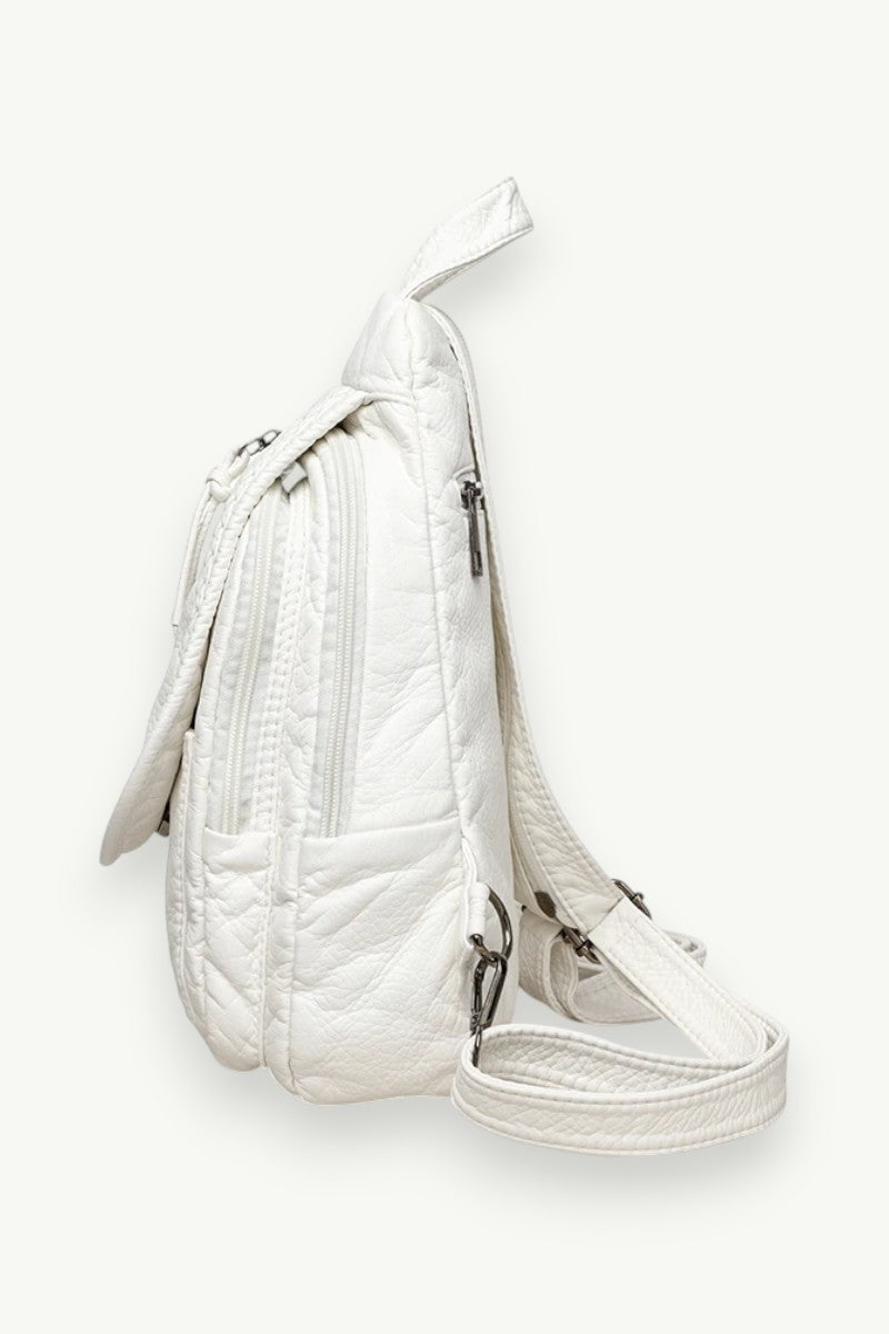Mini White Multi-Pocket Backpack