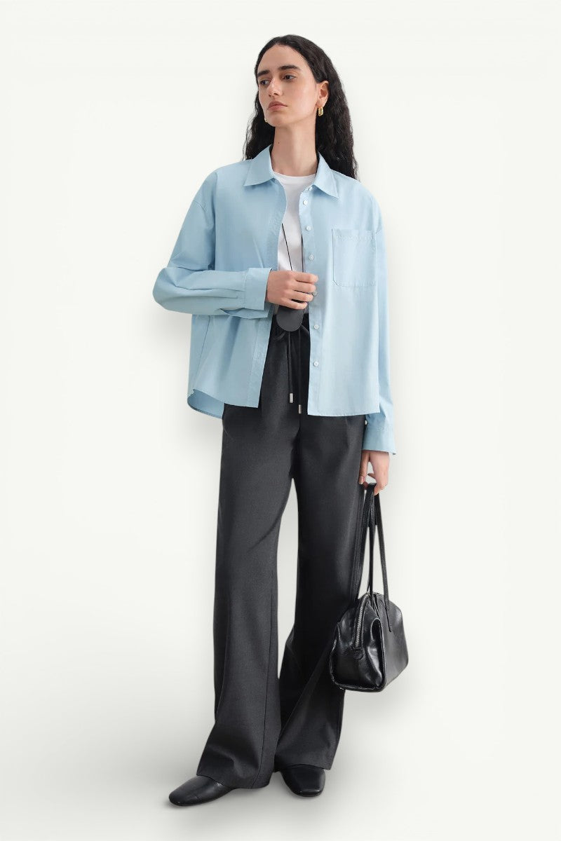 Minimalist Contrast-Trim Cotton Office Shirt