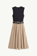 Sleeveless Pleated Midi Dress with Belt