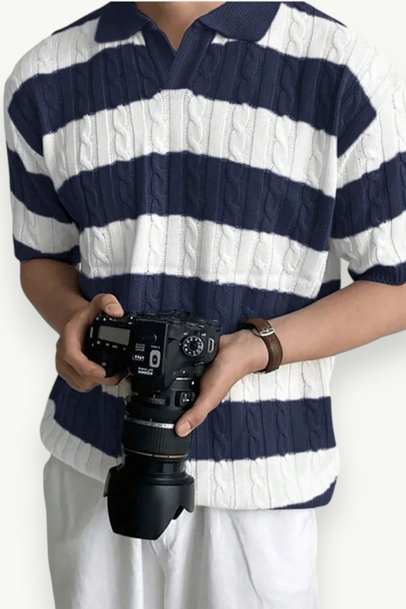 Retro Knit Short-Sleeve Polo Shirt